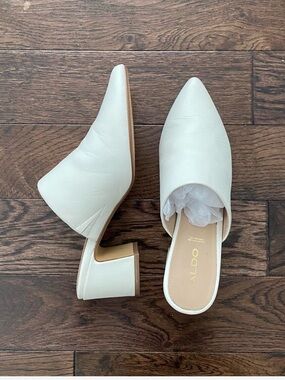 Aldo Cream Pointed-Toe Slip-On Mule Heels